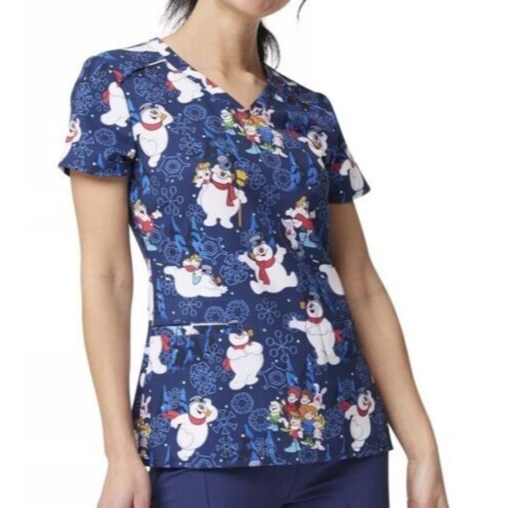 Frosty The Snowman - Cherokee Scrubs - Tooniforms V Neck Top - SIZE SMALL - NEW
